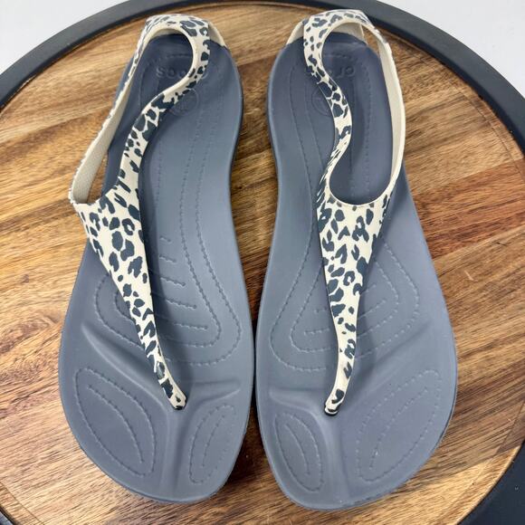 Crocs Sexi Serena Rare Sandal Leopard Flip Flop Thong Slingback Flats Size 10 - Picture 6 of 8